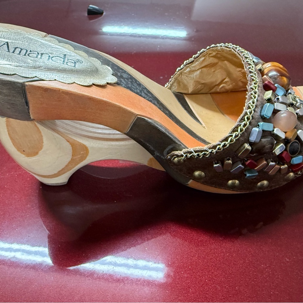 Beaded Brown Mules